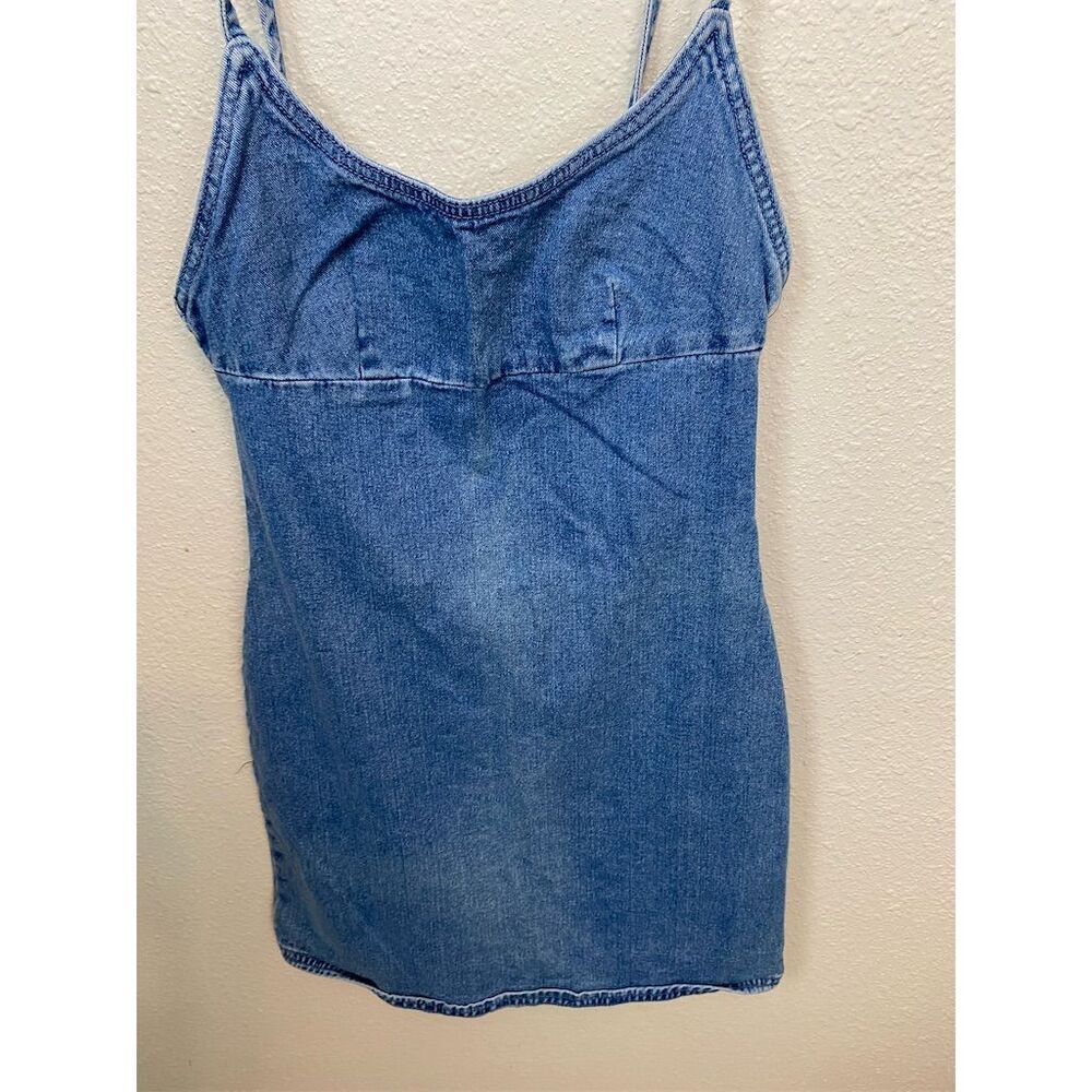 Billabong Women's Blue Denim Mini Dress Size S Cami Straps Keyhole Detail 1736